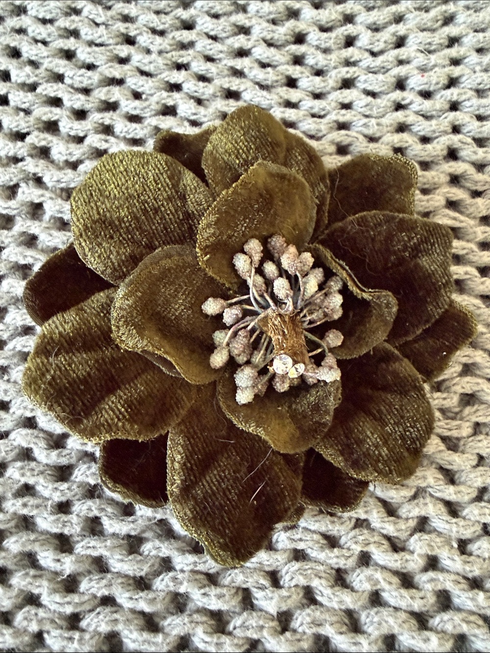 Velvet Olive Green Floral Brooch Pin